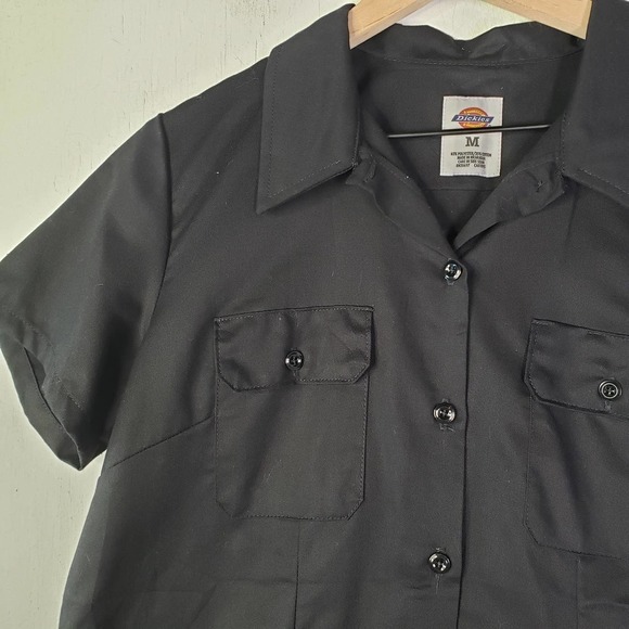 Dickies Work Shirt Women's M Black Short Sleeve Hops For Humanity Button Front - Picture 3 of 6